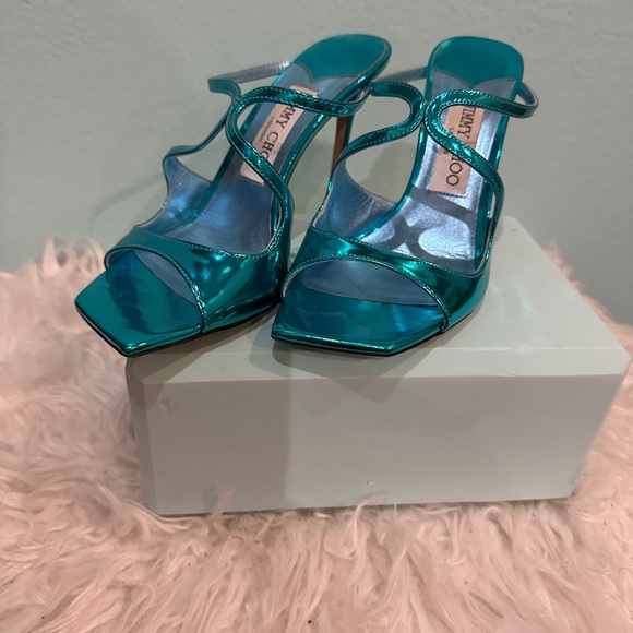 Jimmy Choo Metallic Teal Heels - Picture 1 of 8